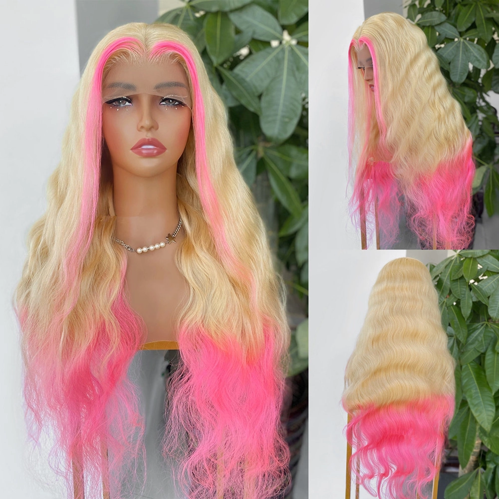 30inch Blonde Pink Color Transparent Lace 13x4 Lace Frontal Wig
